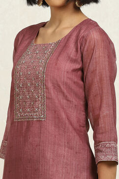 Peach Chanderi Hand Embroidered Unstitched Suit Set image number 2