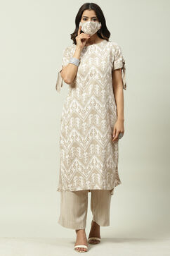 Beige Rayon Fusion Printed Kurta Set image number 7