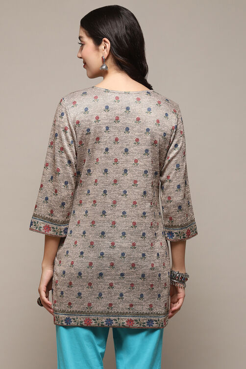 Melange Beige Poly Cotton Straight Printed Kurti image number 3