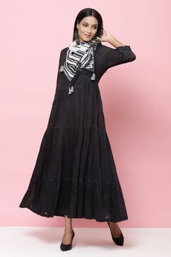 Black Flared Cotton Fusion Wear Dress image number 3