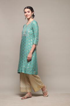 Green Rayon Straight Kurta Palazzo Suit Set image number 0