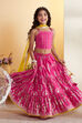 Pink Cotton Printed Tiered Lehenga Set image number 0