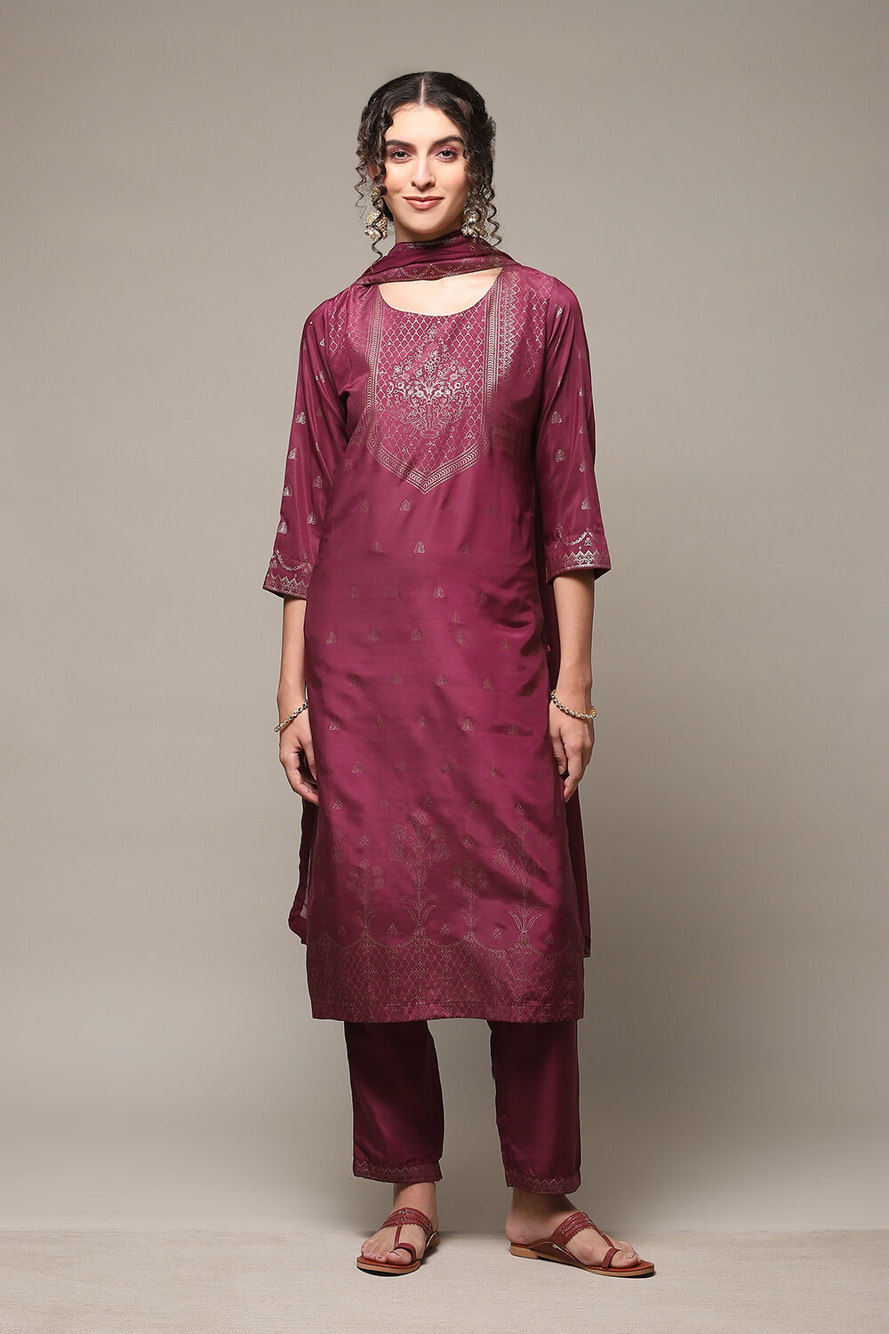 Blue Art Silk Straight Kurta Regular Pant Suit Set image number 7