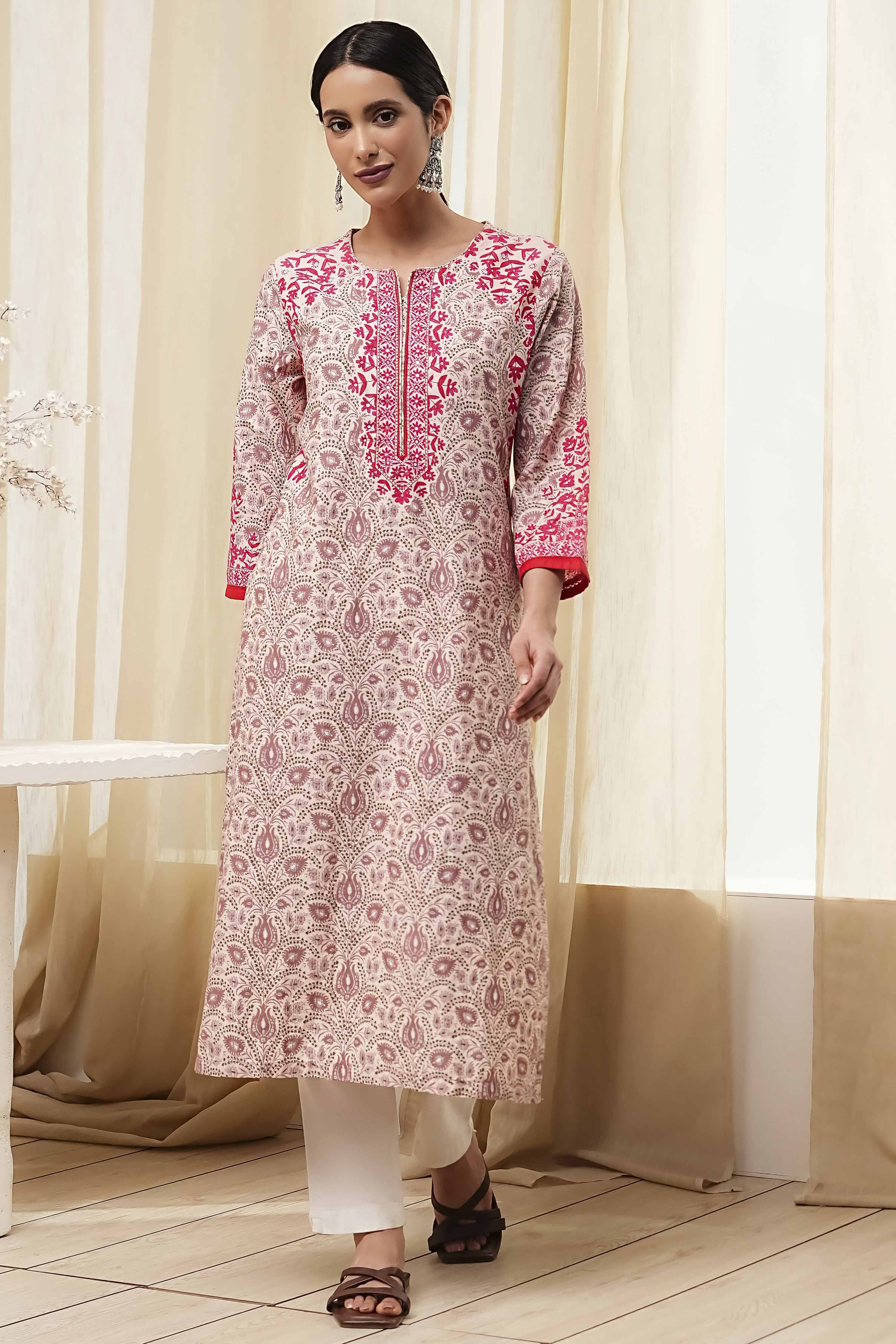 Green Cotton Printed Straight Kurta image number 5