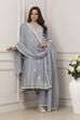 Blue Viscose Organza Floral Embroidered Kalidar Suit Set