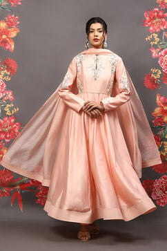 Rohit Bal Peach Cotton Blend Anarkali Kurta Suit Set image number 7