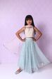 Cream And Turquoise Straight Poly Cotton Girls Lehenga Set image number 0