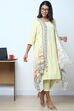 Light Yellow Metallic Cotton Straight Kurta Slim Pant Suit Set image number 4