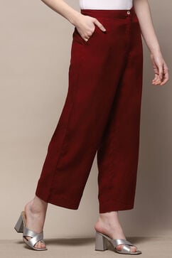 Maroon Cotton Relaxed Pant image number 3