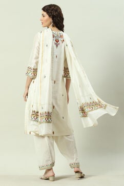 Ivory Cotton Blend Straight Kurta Salwar Suit Set image number 4