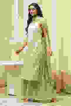 Green Cotton Floral Strappy Straight Suit Set image number 3