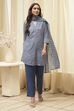 Grey & Pink Art Silk Straight Kurta Pant Suit Set image number 6
