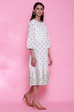 White And Green Cotton Kurta  Printed Kurta Dress image number 4