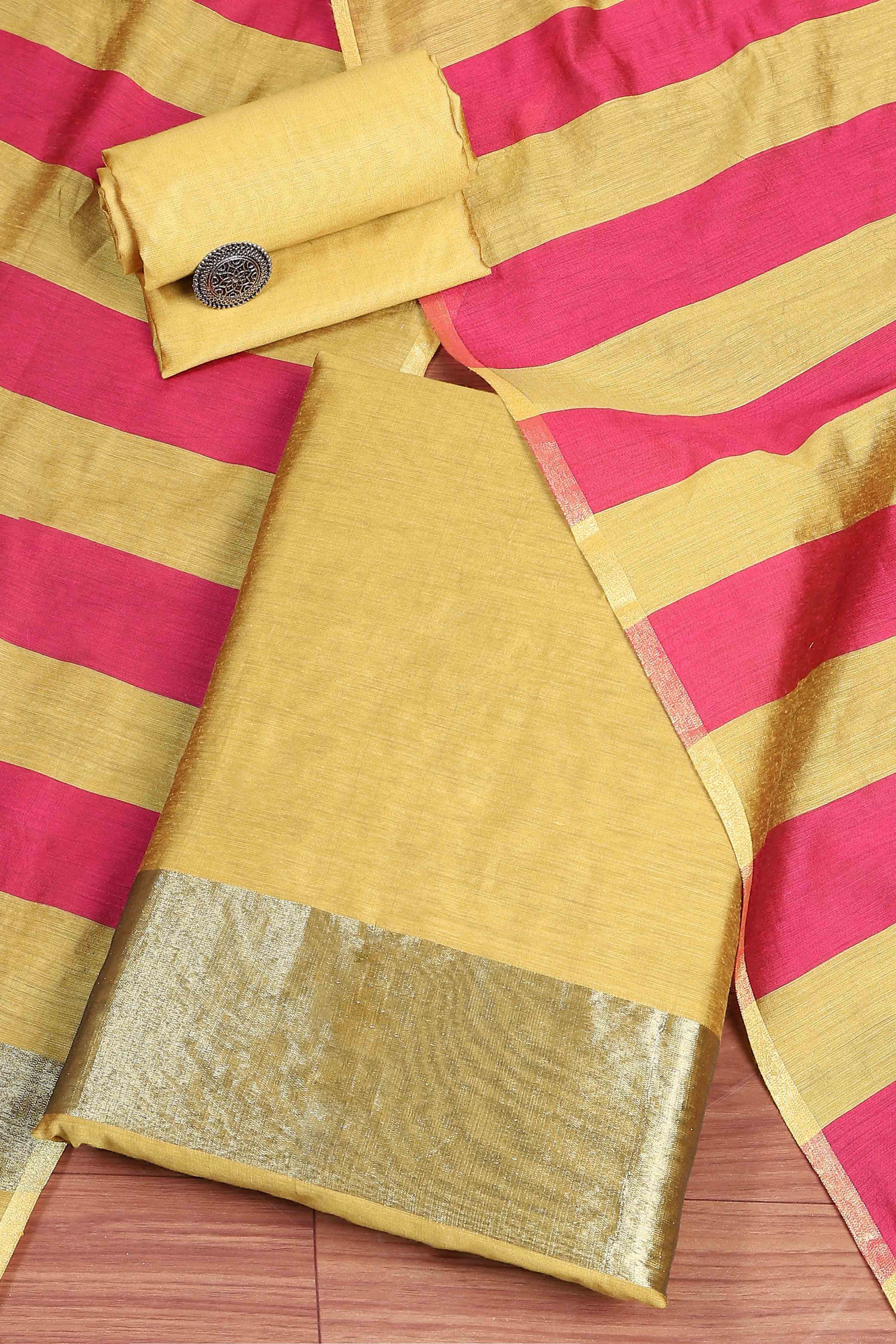 Mustard Poly Cotton Banarasi Unstitched Suit Set image number 0