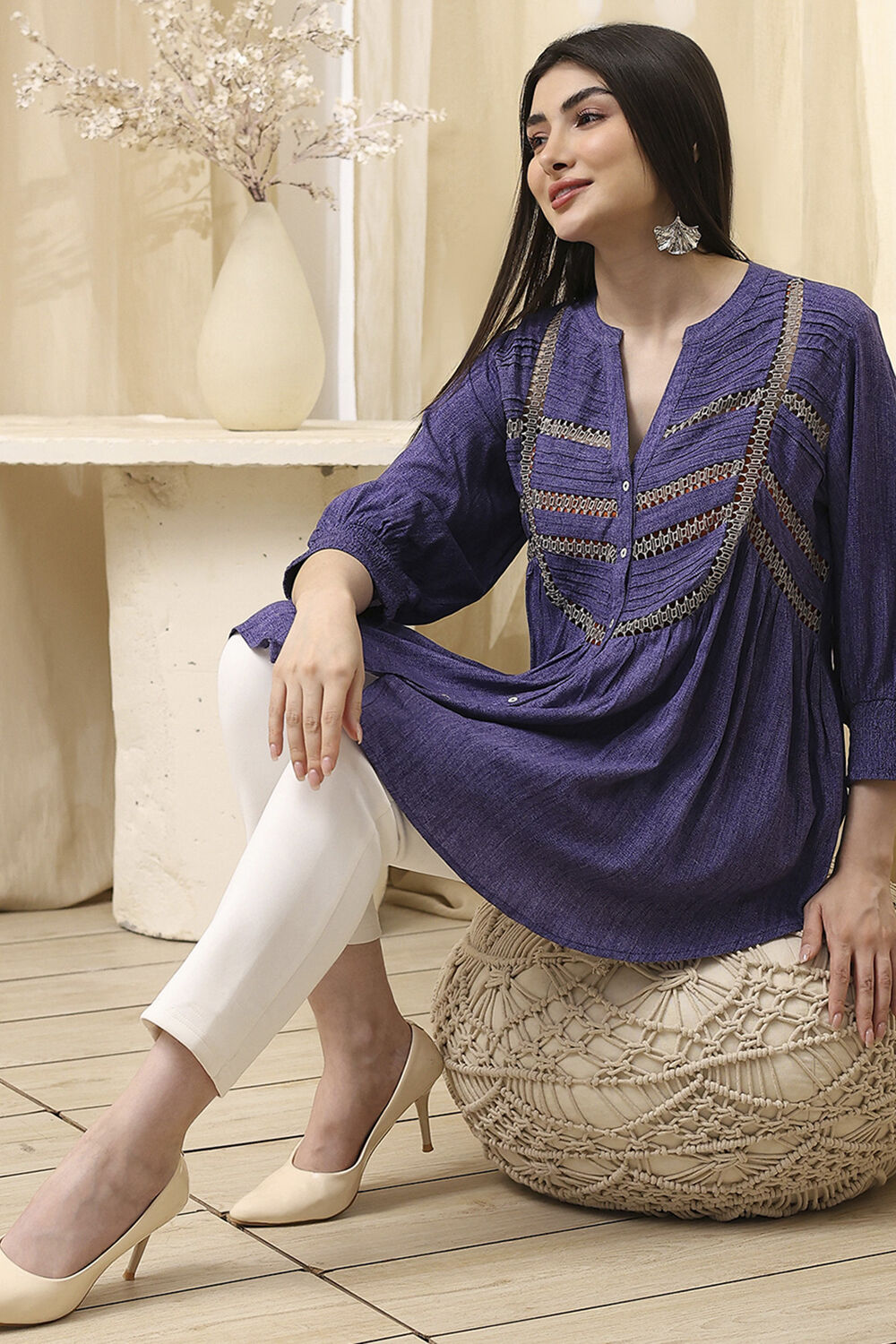Blue Printed Straight Short Kurta image number 0