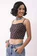 Blue & Black Cotton Printed Straight Top image number 2