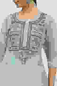 Blue Chanderi Hand Embroidered Unstitched Suit Set image number 2