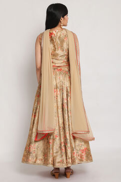 Beige Poly Metallic Floral Lehenga Set image number 5