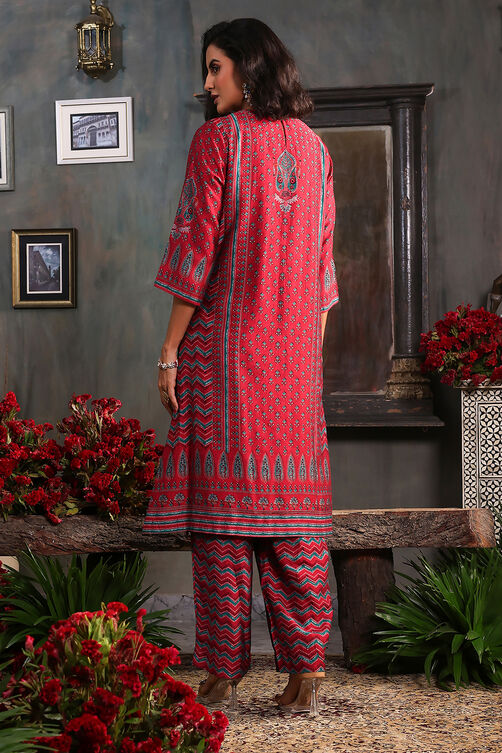 Blue Printed Straight Suit Set image number 4