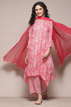 Coral Pink Rayon Straight Suit Set image number 0