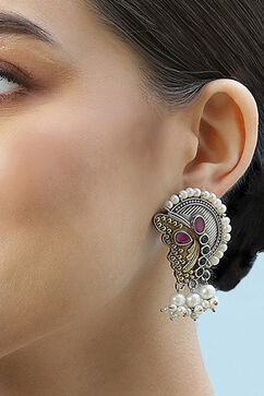 Oxidised Multicolor Brass Earrings image number 1
