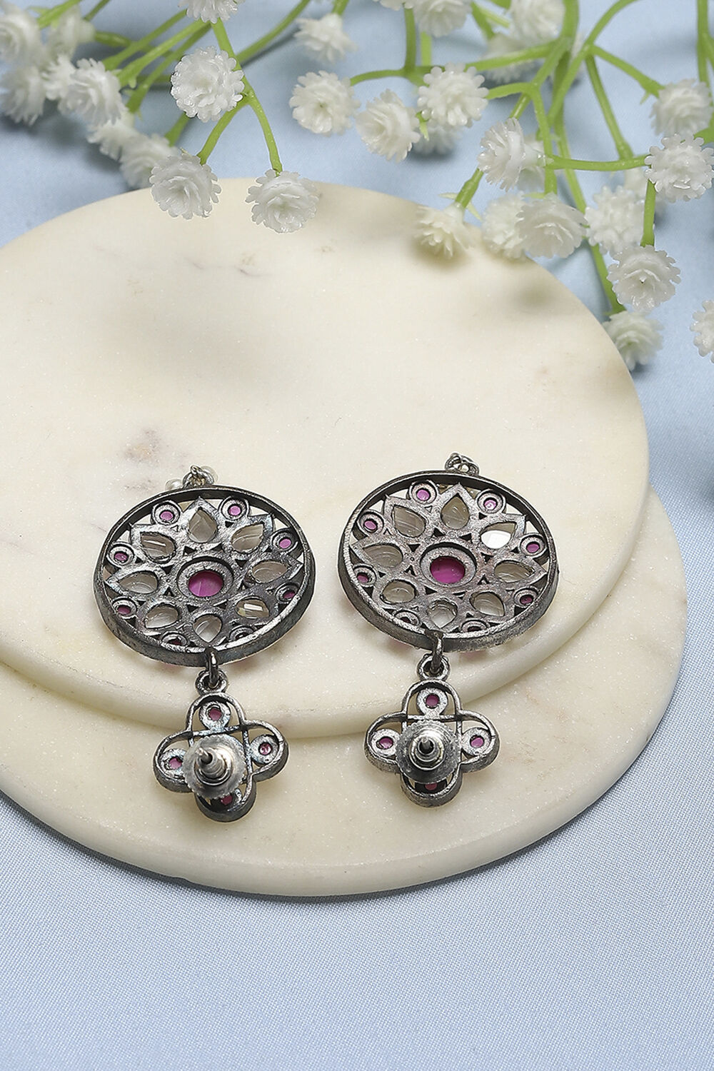 Pink White Brass Drop & Danglers image number 2