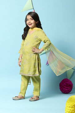 Green Art Silk Straight Kurta Regular Pant Suit Set image number 5