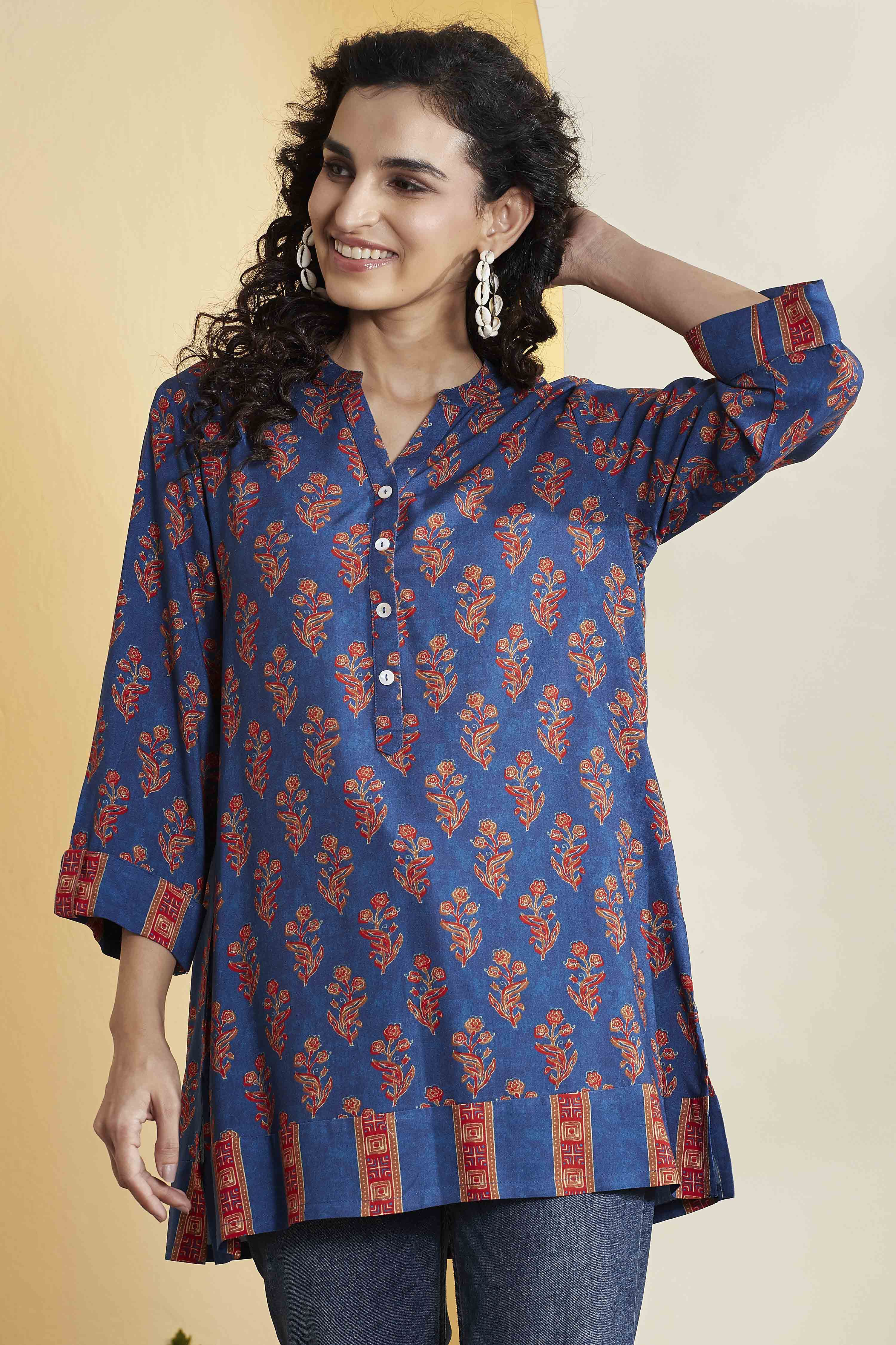 Indigo Viscose Rayon Straight Kurta image number 6