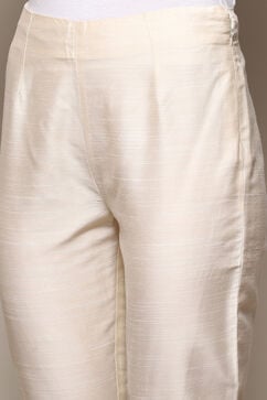 Cream Polyester Slim Yarndyed Pants image number 1