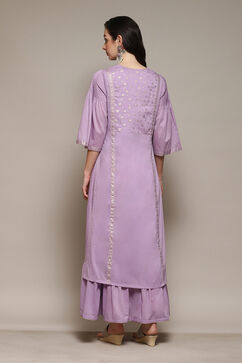 Lilac Cotton Flared Printed Kurta image number 4