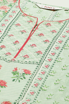 Green Cotton Straight Printed Kurta image number 1