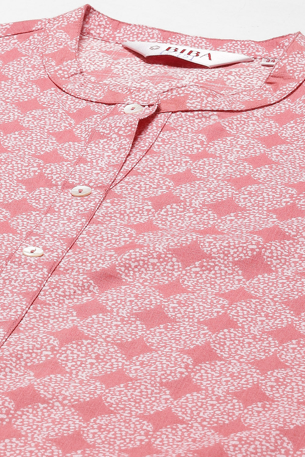 Dusty Pink Cotton Printed Short Kurti image number 1