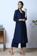 Navy Cotton Straight Kurta Palazzo Suit Set image number 6