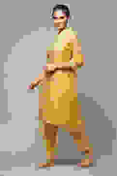 Yellow Cotton Blend Straight Kurta Suit Set image number 3