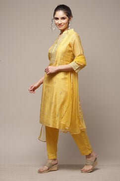Yellow Cotton Blend Straight Kurta Suit Set image number 3