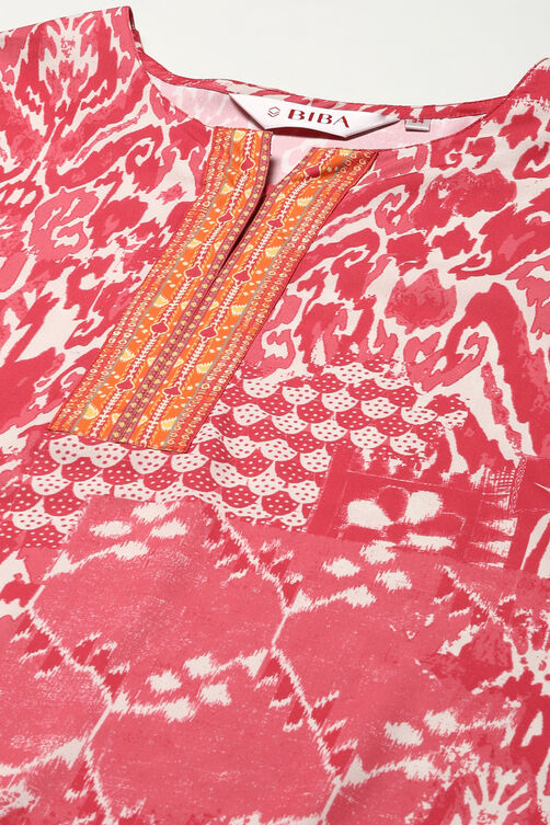 Red Cotton Blend Printed Kurti image number 1