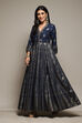 Navy Rayon Straight Printed Dress image number 2