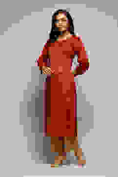 Rust Orange Viscose Straight Printed Kurta image number 2