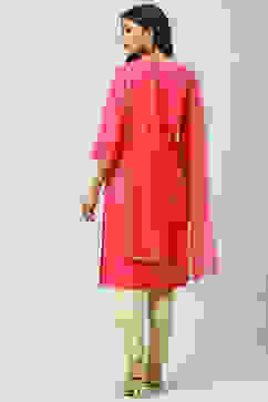 Fuschia Cotton Straight Kurta Pant Suit Set image number 7
