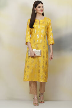 Yellow Straight Viscose Kurta image number 0