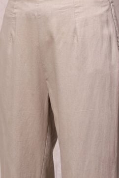 Grey Art Silk Straight Kurta Slim Pant Suit Set image number 2
