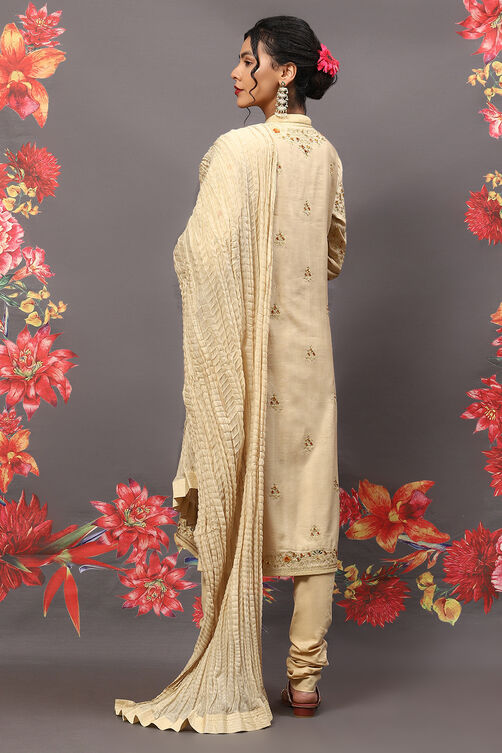 Rohit Bal Beige Cotton Blend Straight Kurta Suit Set image number 4