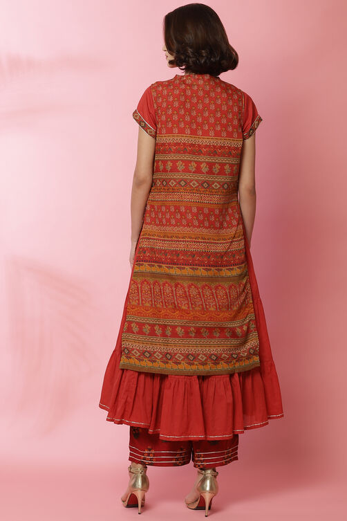 Rust Art Silk Double Layered Kurta image number 7