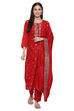 Red Banarasi Silk Machine Embroidered Unstitched Suit Set image number 0