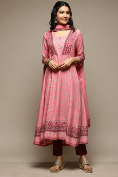 Pink Rayon Anarkali Kurta Churidar Suit Set image number 6
