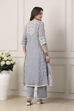 Blue Viscose Organza Floral Embroidered Kalidar Suit Set image number 4