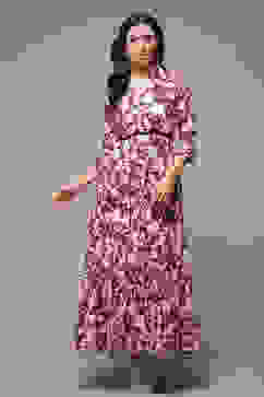 Purple Cotton Tiered Printed Dress image number 1