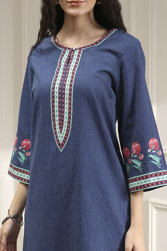 Indigo Blue Cotton Printed Straight Kurta image number 1
