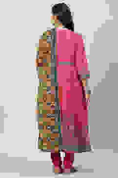 Fuschia Cotton Anarkali Kurta Churidar Suit Set image number 4