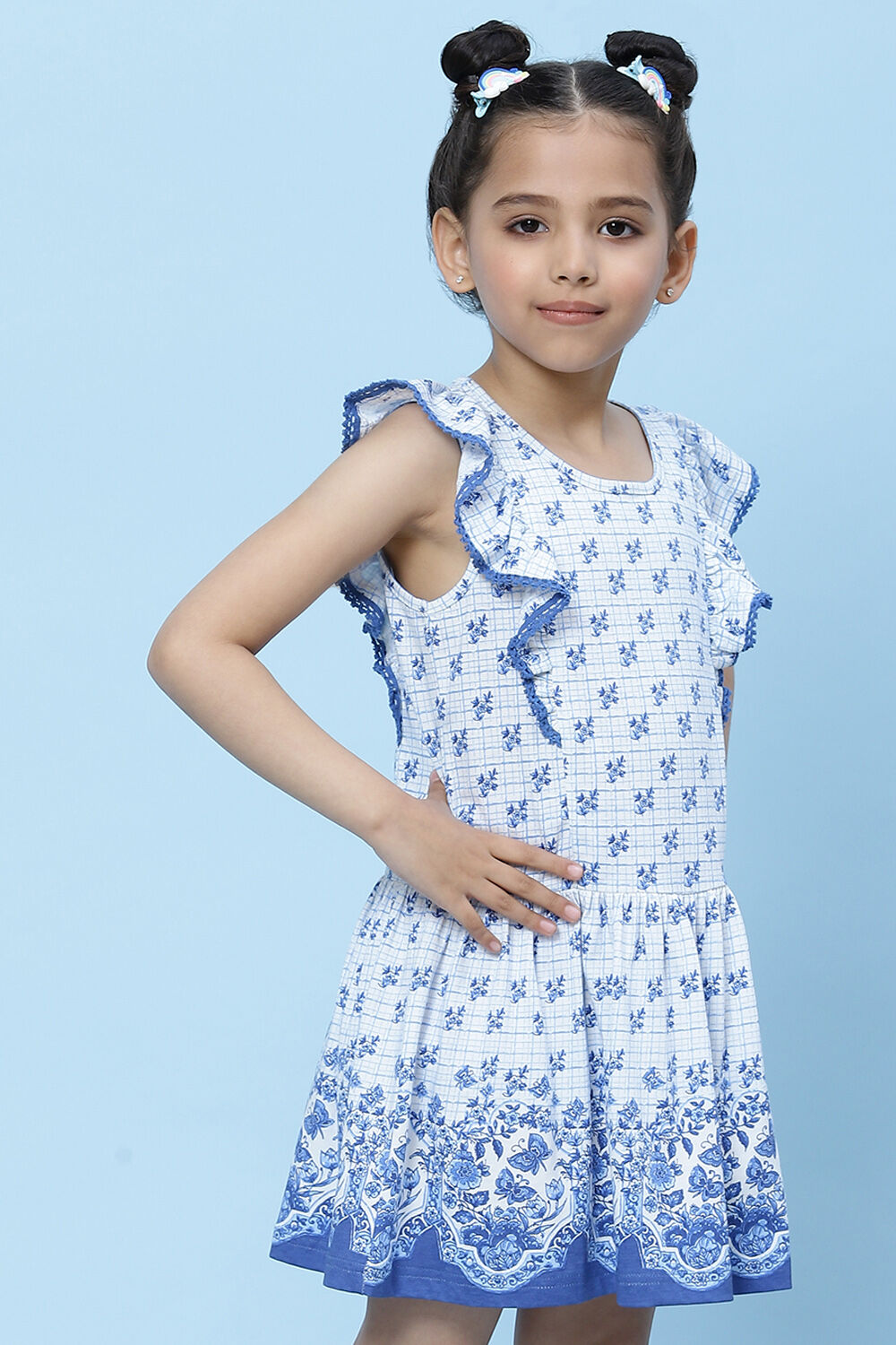 White Cotton Flared Printed Dress image number 3